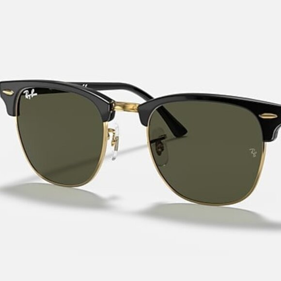 Ray-Ban RB3016 Clubmaster Sunglasses – Polished Black on Gold Frame